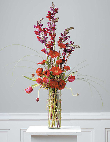 Red Arrangement in Cylinder Vase